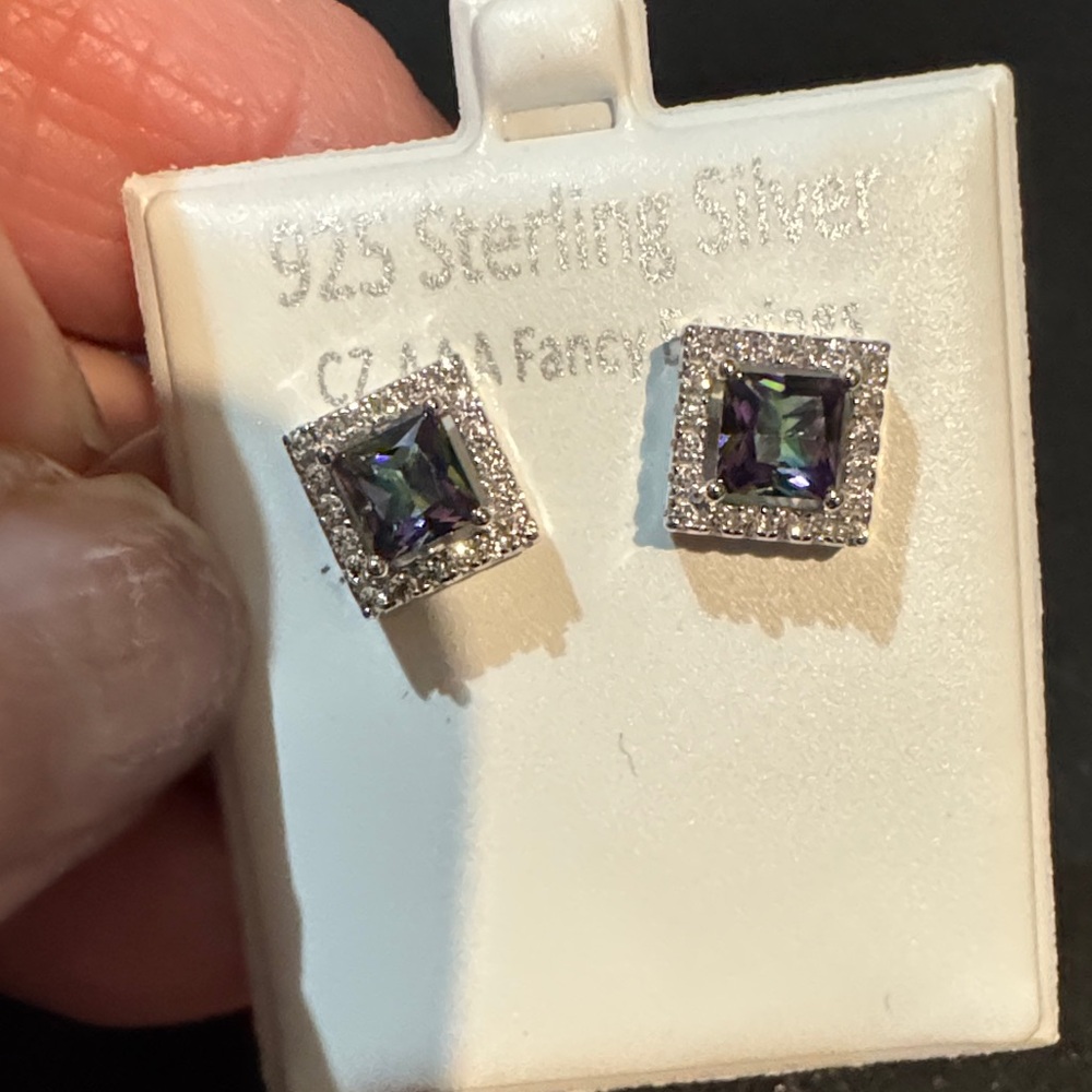 Sterling Silver and Purple Square Earrings